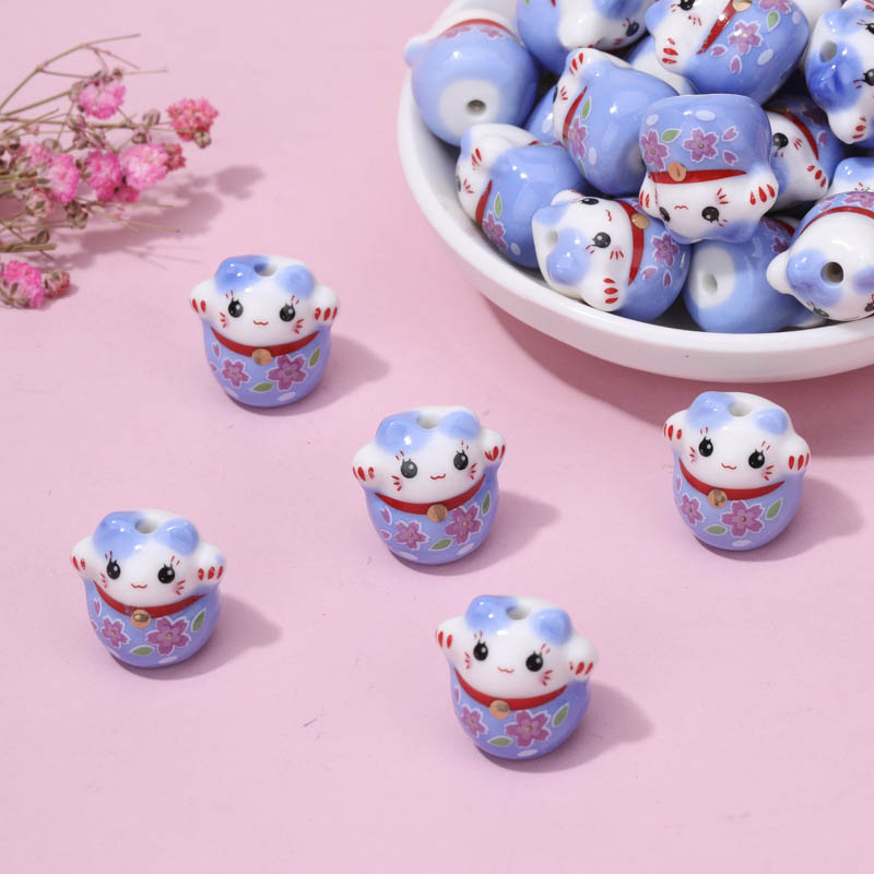 Fiasrel C style Maneki Neko Ceramic beads