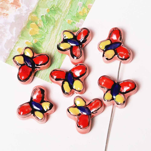Fiasrel Red hand-painted butterfly ceramic beads