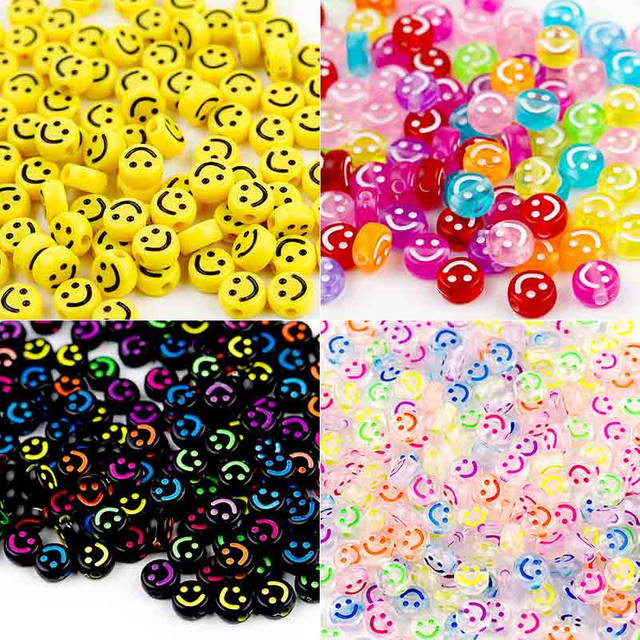 Fiasrel 10mm 100pcs Colorful flat smiley face beads