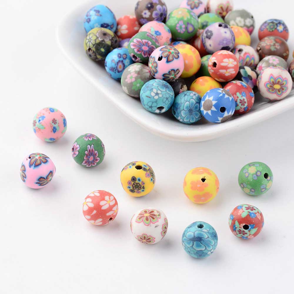 Fiasrel 50pcs Colored printed soft clay beads