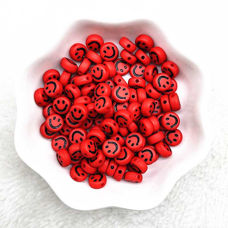 Fiasrel 100pcs 4*7mm Round Acrylic Smile Face Beads