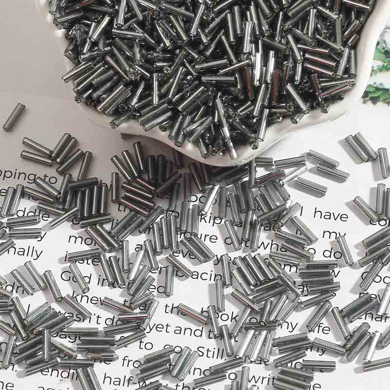 Fiasrel 2×7mm Silver-Lined Glass Tube Beads