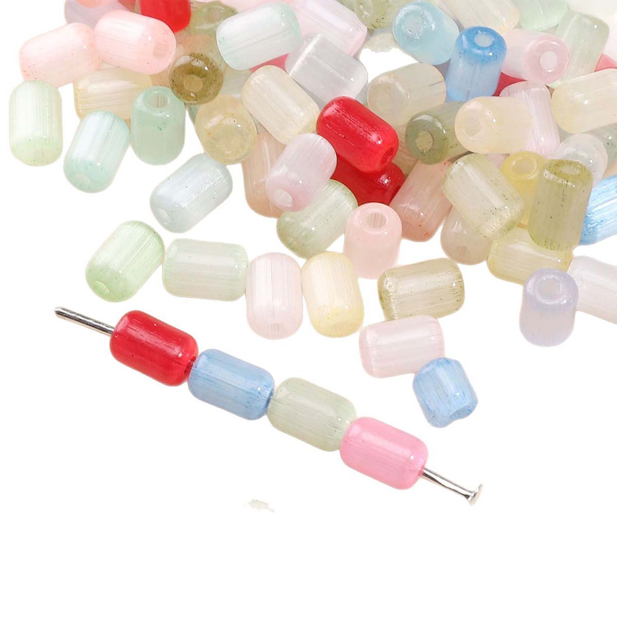 Fiasrel 10g Glass Cat's Eye Seed Beads - Barrel Shaped with Silk Finish