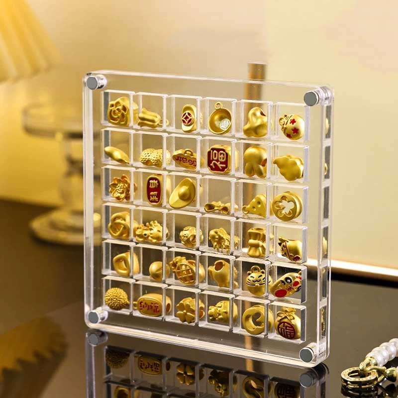 Fiasrel 12*12cm Acrylic small golden bean gold storage box