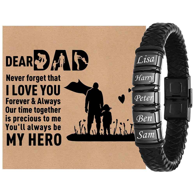 Fiasrel Custom Jewelry Personalized Mens Braided Leather Bracelet Adjustable Custom Beads with Family Names