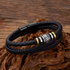 Fiasrel Men's Fashion Stainless Steel Multi-layer DIY Leather Bracelet Braided Rope Leather Titanium Steel Bracelet