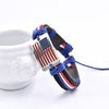Fiasrel Adjustable American Flag Cowhide Woven Bracelet Red White And Blue Flag Wax Leather Bracelet