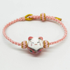 Fiasrel Lovely Colorful Lucky Cat Bracelet Simple Handmade Braid Rope Bracelet Cute Ceramic Cat Bracelet 