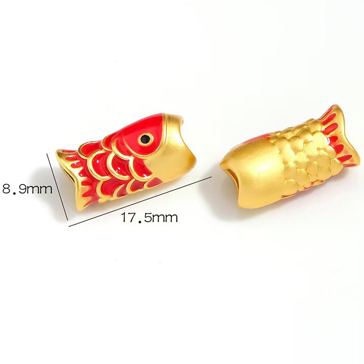 Fiasrel 2pcs Gold Arowana Gold Plating Big Hole Metal Fish Shape Loose Beads