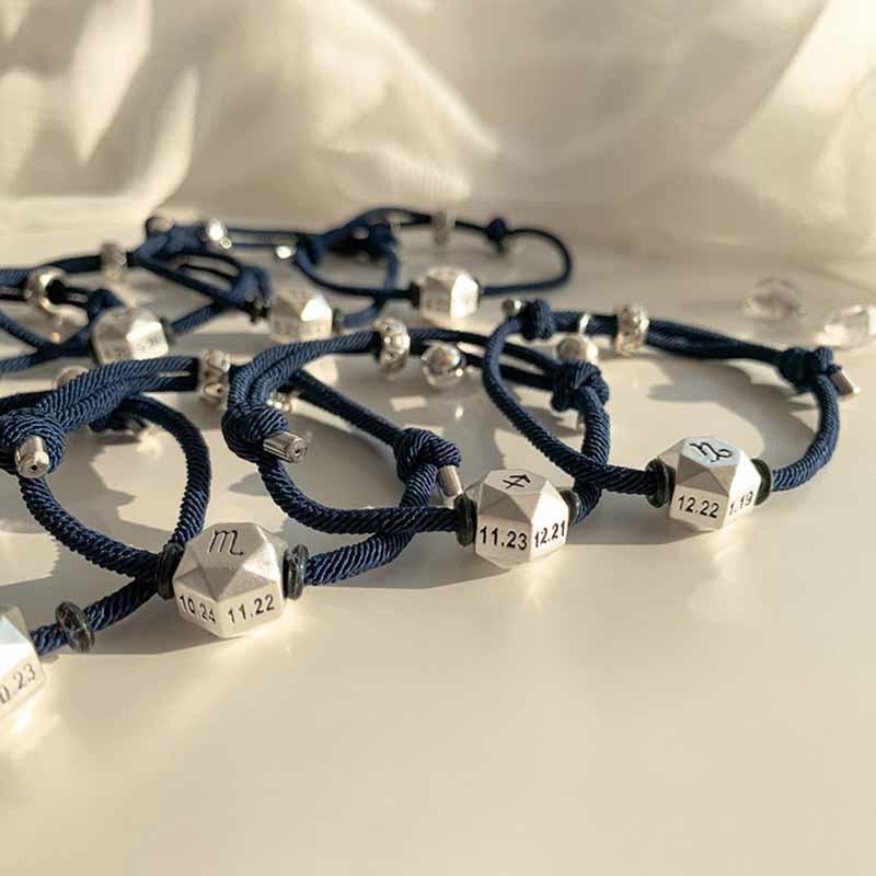 Fiasrel Zodiac Sign Bracelet Birthday Gift Lovers Retro Couple 12 Zodiac Rope Bracelet