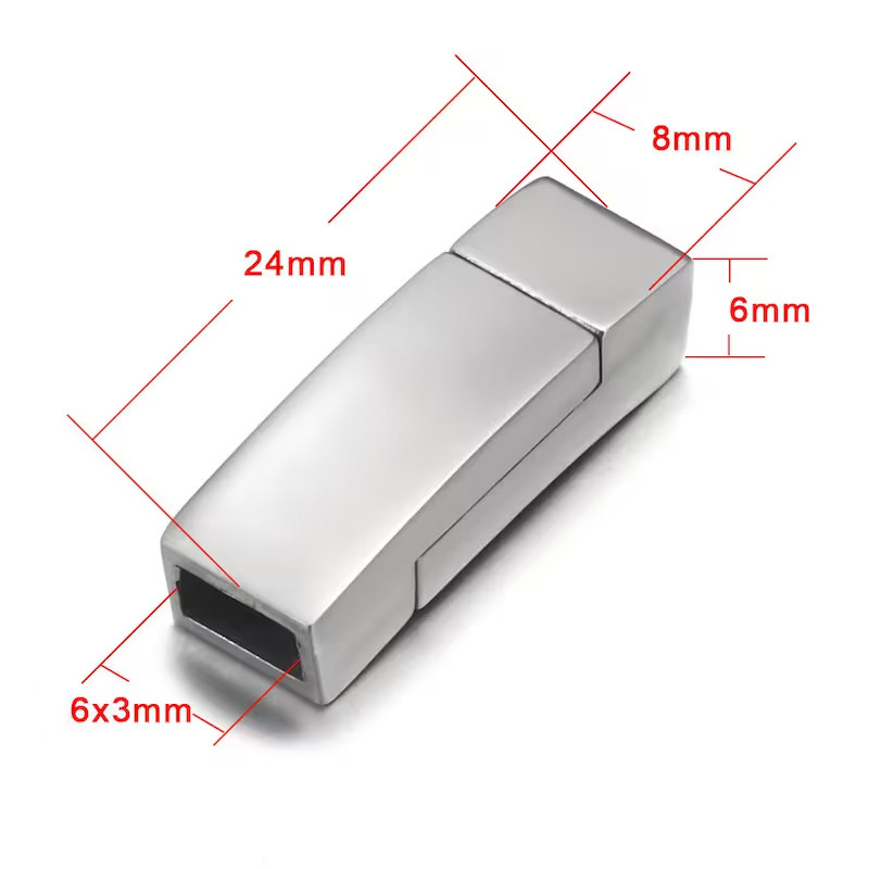 Fiasrel 2pcs Rectangle Stainless Steel Magnetic Clasp Leather Cord Bracelets Stainless Steel Flat Connectors Clasp Buckle 6 * 3mm