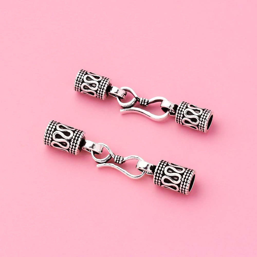 Fiasrel S925 Pure Silver Buckle Patterned Bracelet Thai Silver Retro Silver Safety Pattern Necklace Buckle Head with Connecting Buttons