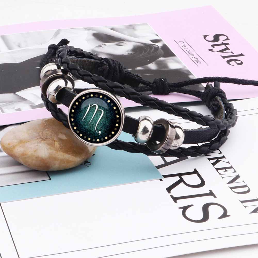 Fiasrel Handmade Beaded DIY Zodiac Bracelet Adjustable 12 Constellations Leather Bracelet