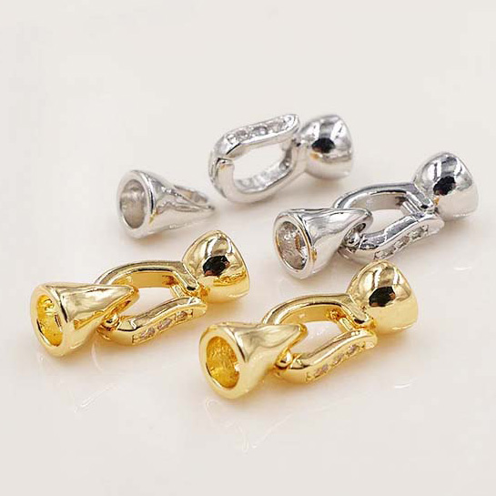Fiasrel 2pcs 18K Gold Plated Spring Clasp Ladies Zircon Bracelet Pearl Connector Brass Toggle Jewellery Clasps