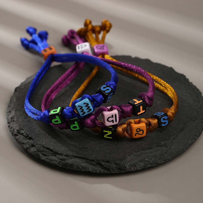 Fiasrel 12Colors Lucky Constellation Signs Handmade Woven Adjustable Bracelet Nylon Rope Dragon Knot Beads Bracelets