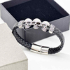 Fiasrel Genuine Leather Braided Cuff Bracelet Stainless Steel Skull Clasp Men Bracelet Jewelry