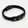 Fiasrel Custom Weave Man Leather Bracelet Stainless Steel Personalized Engraved Name Bead Bracelet for Men Jewelry