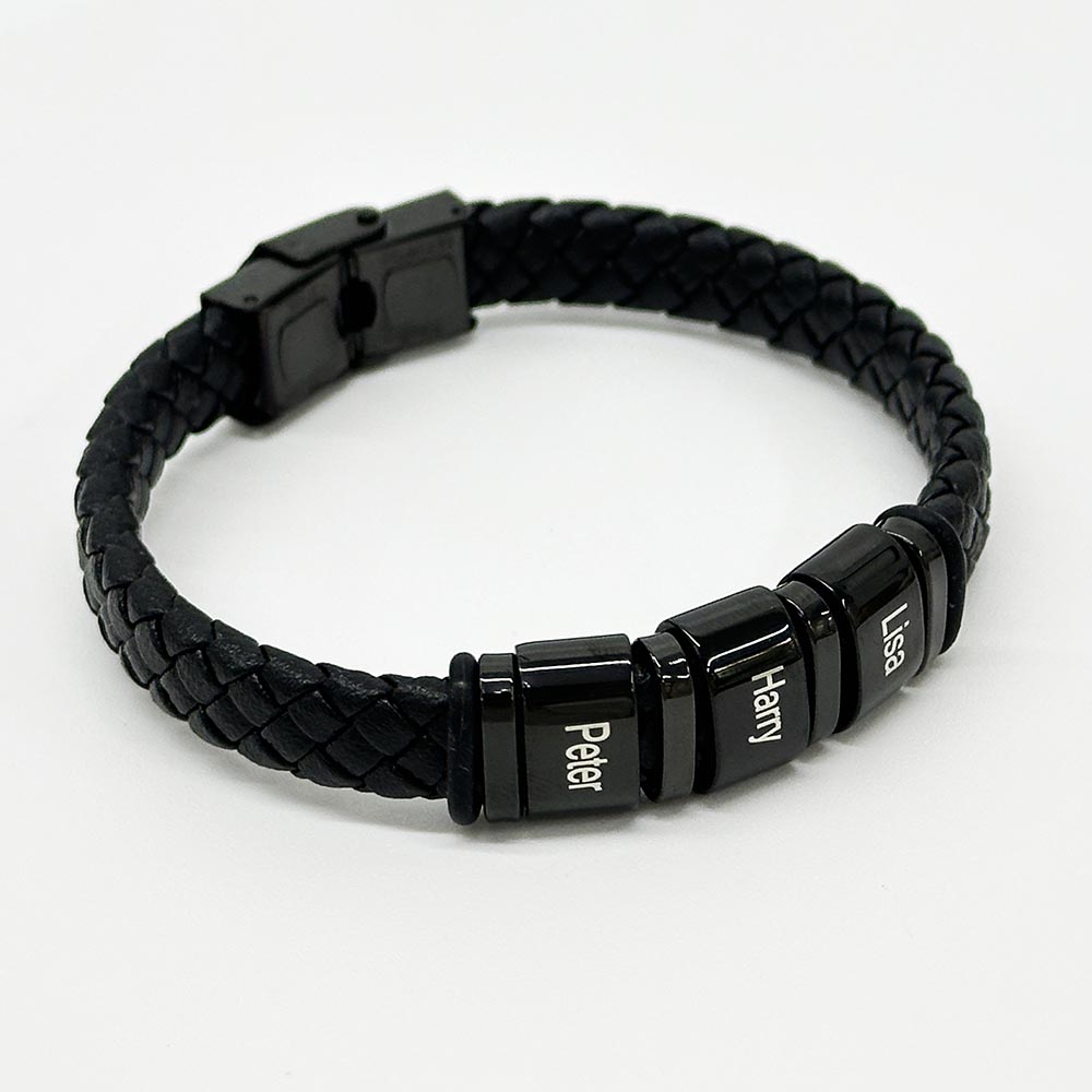 Fiasrel Custom Weave Man Leather Bracelet Stainless Steel Personalized Engraved Name Bead Bracelet for Men Jewelry