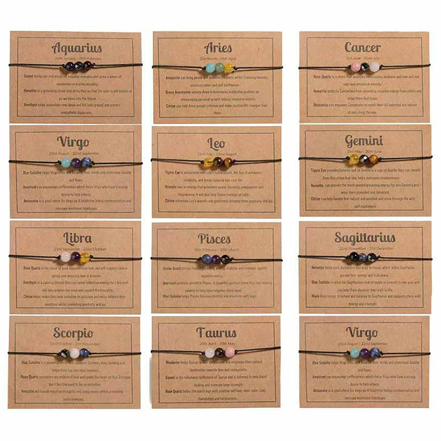 Fiasrel 8mm Crystal Stone Beads Bracelet Birthday Gift Fashion Combined Opal Amethyst Horoscope 12 Zodiac Bracelets