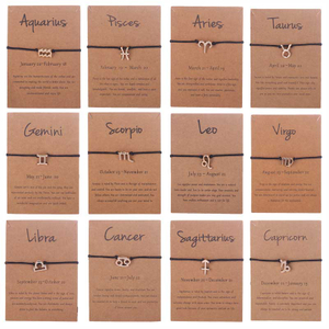 Fiasrel Alloy Horoscope Bracelet 12 Zodiac Jewelry Make A Wish Knotted Bracelet with Card