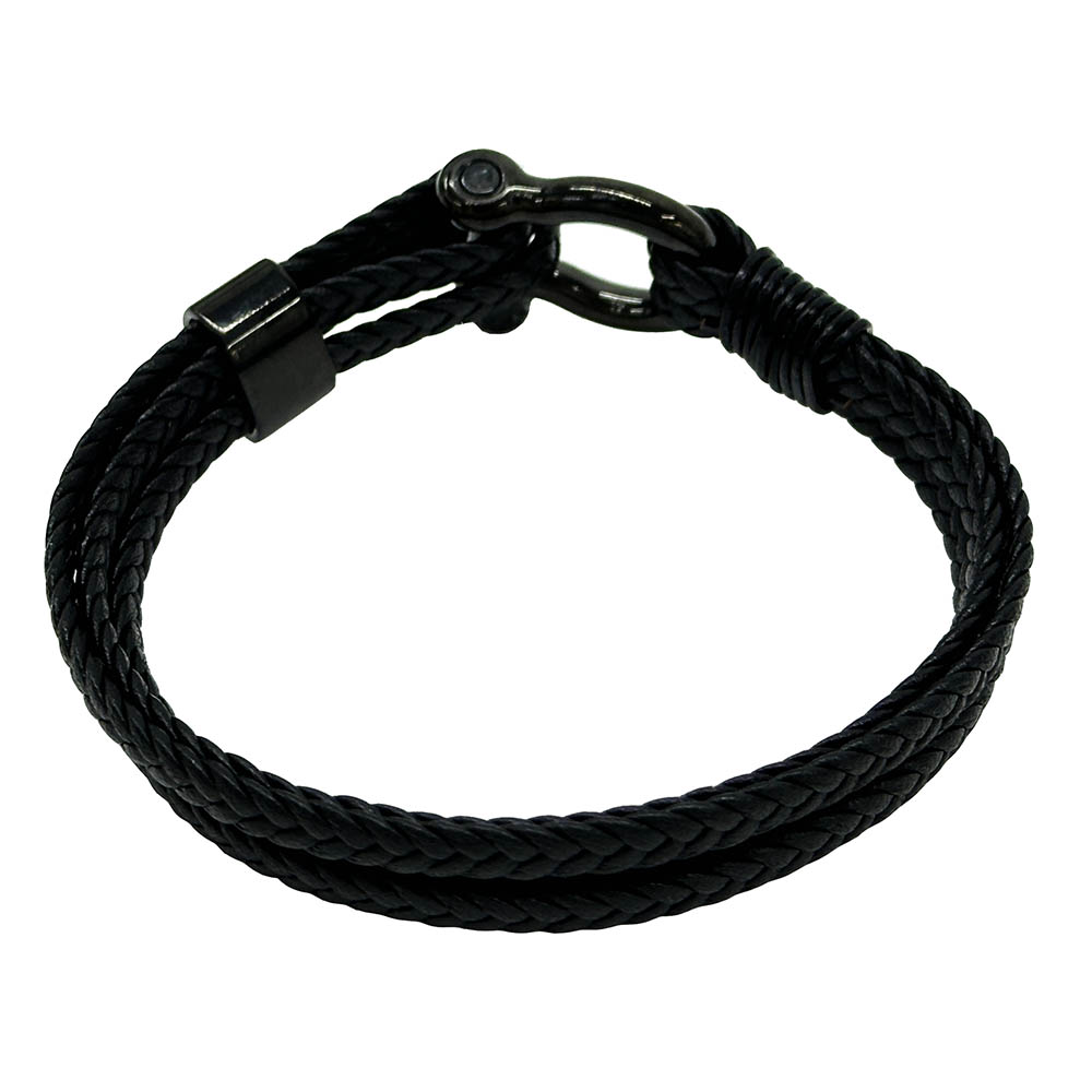 Fiasrel Leather Rope Braided Horseshoe Buckle Stainless Steel Bracelet