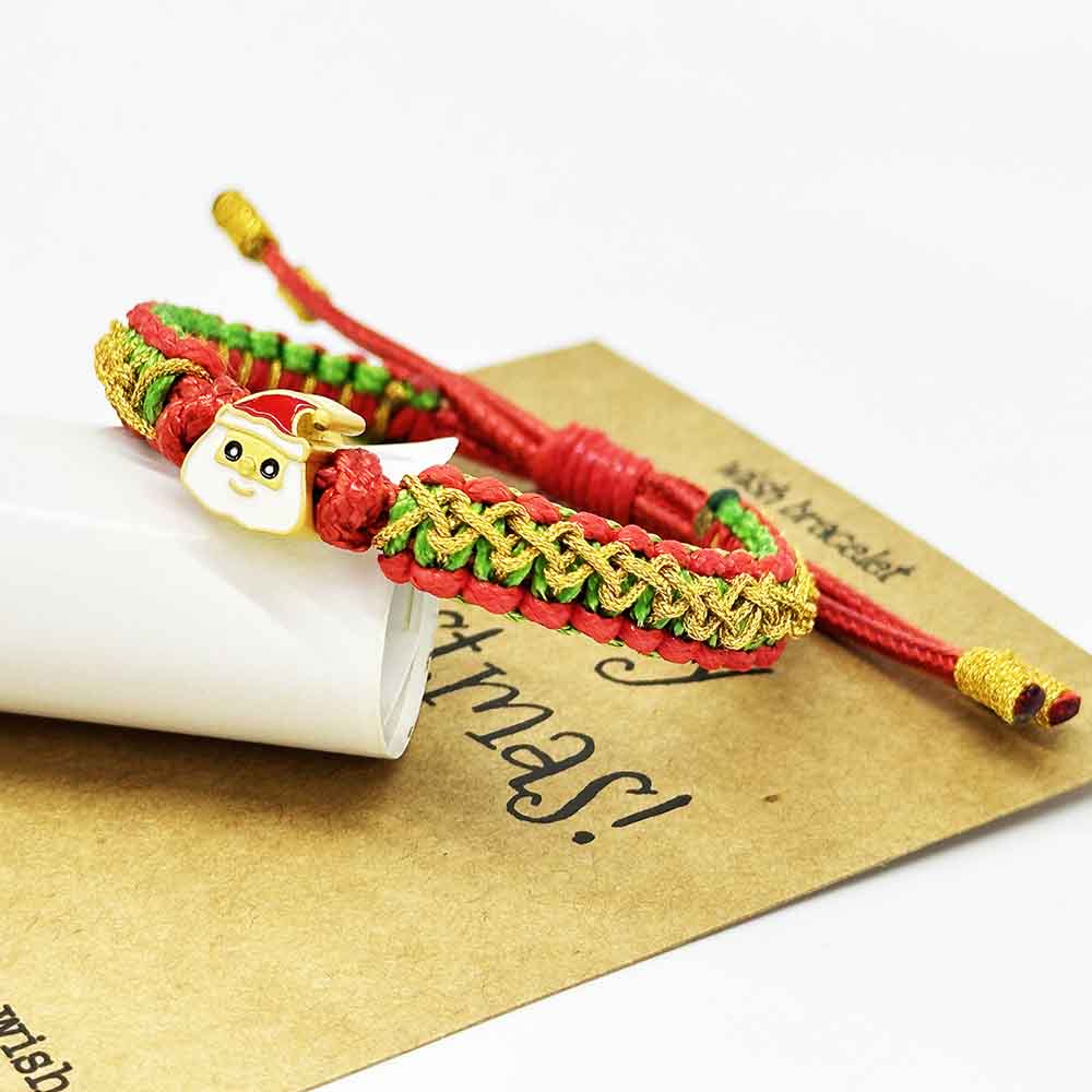 Fiasrel Handmade Macrame Rope Adjustable Braided Christmas Bracelets With Santa Claus