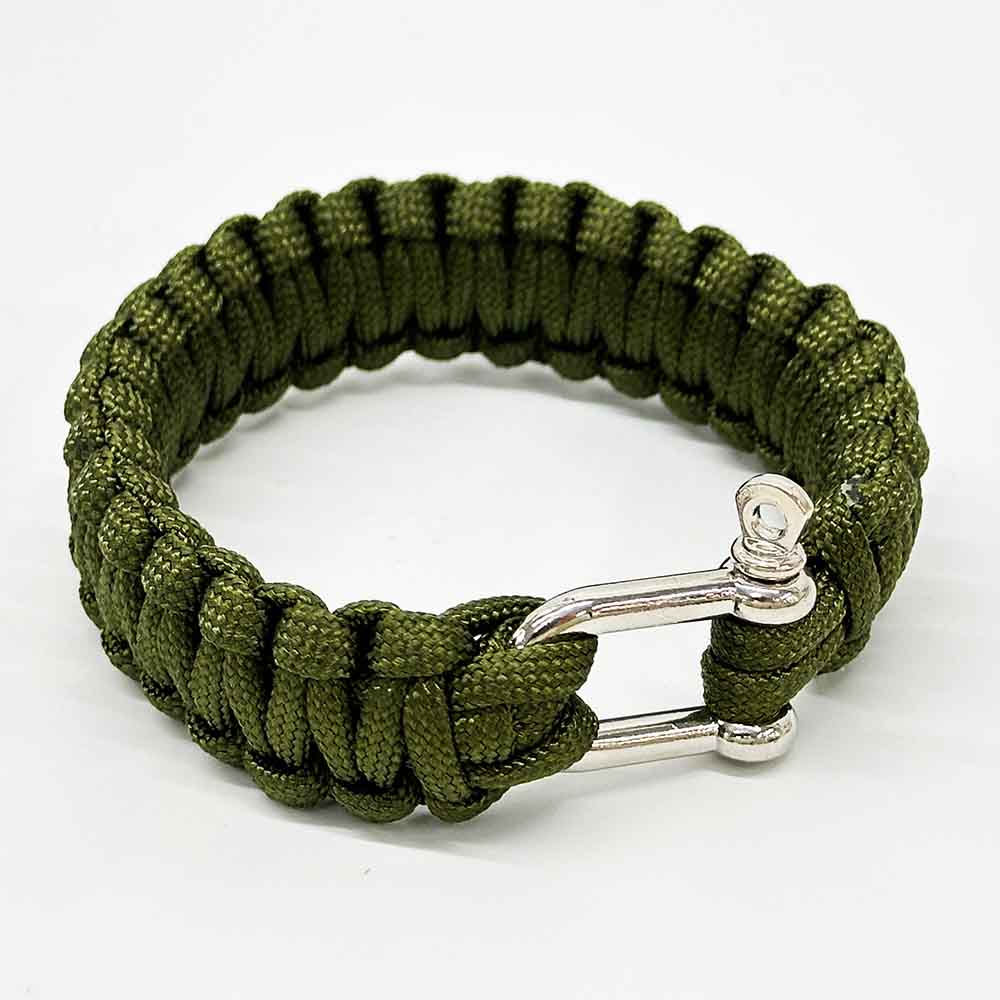 Fiasrel Camping Hiking Outdoor Adjustable Survival Handmade Paracord Stainless Steel Shackle Bracelet