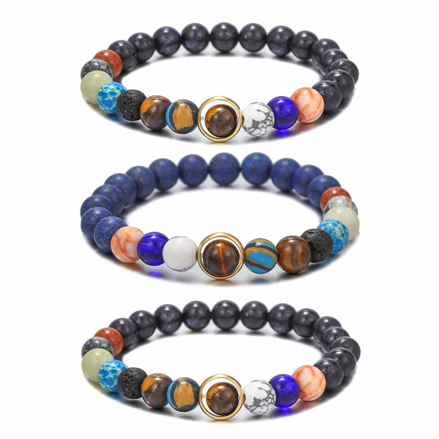 Fiasrel Universe Galaxy eight planets Sun universe Elastic Natural Stones Gemstones Bracelets Bangles