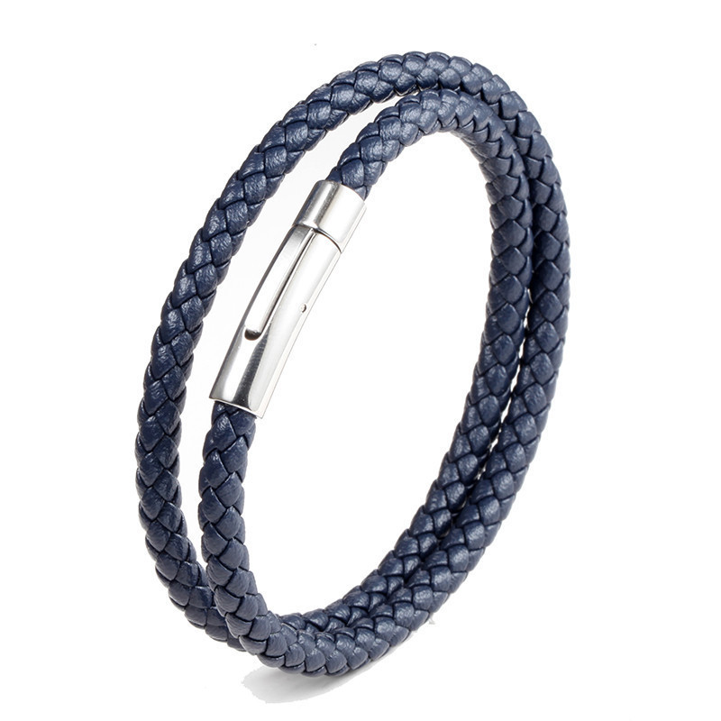 Fiasrel Titanium Steel Braided Leather Bracelet Simple Colourful Weave Rope Leather Bracelet String Magnetic Buckle Leather