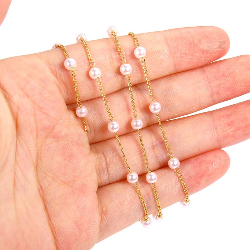 Fiasrel 1m Gold Filled Permanent Jewelry Necklace Making Chain Beaded Chain Brass Heart Acrylic beads Chains Roll for Jewelry Making