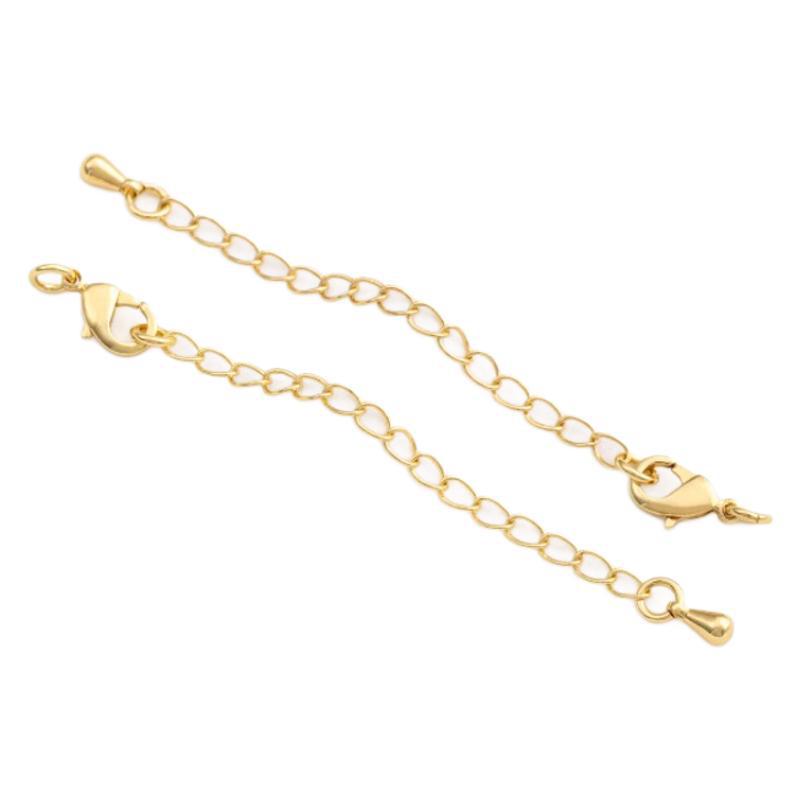 Fiasrel 10pcs Color-preserving Ending Chain Copper Gold Plated 14K 18K Lobster Clasp Extension Chain for DIY Jewelry Making Bracelet Necklace