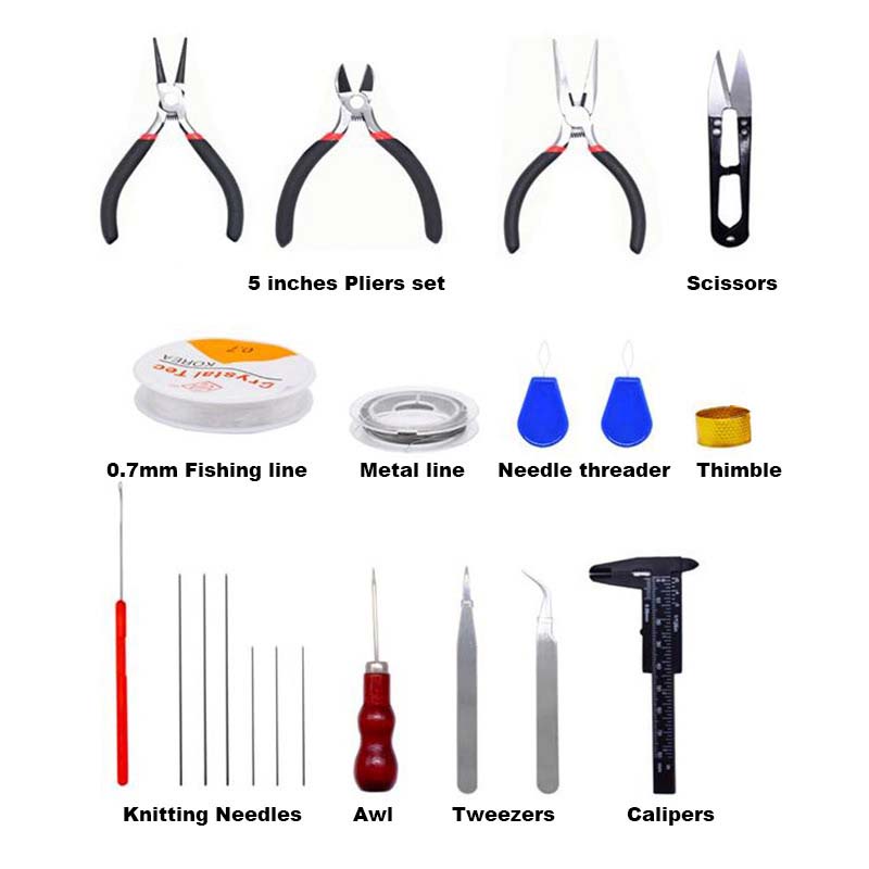 Fiasrel 10 Grids Jewelry Accessories Combination Set Flat Ring Buckle Lobster Buckle Jewelry Pliers