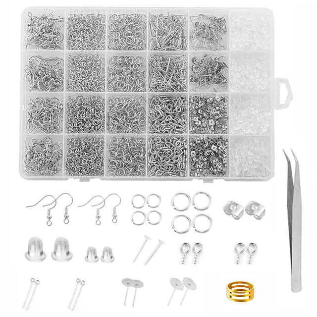 Fiasrel Earring Repair Accessories Set Jewelry Findings Tools Open Jump Rings Hook Kit for Jewelry DIY Making Kit