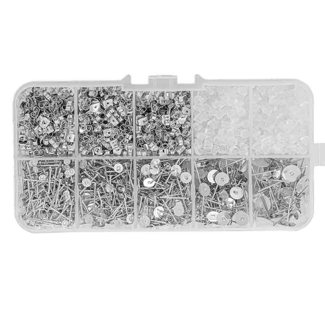 Fiasrel Earring Making Kit Metallic Flat Back Studs with Base And Backs for Leather Stud Clay Pearl Jewelry Making