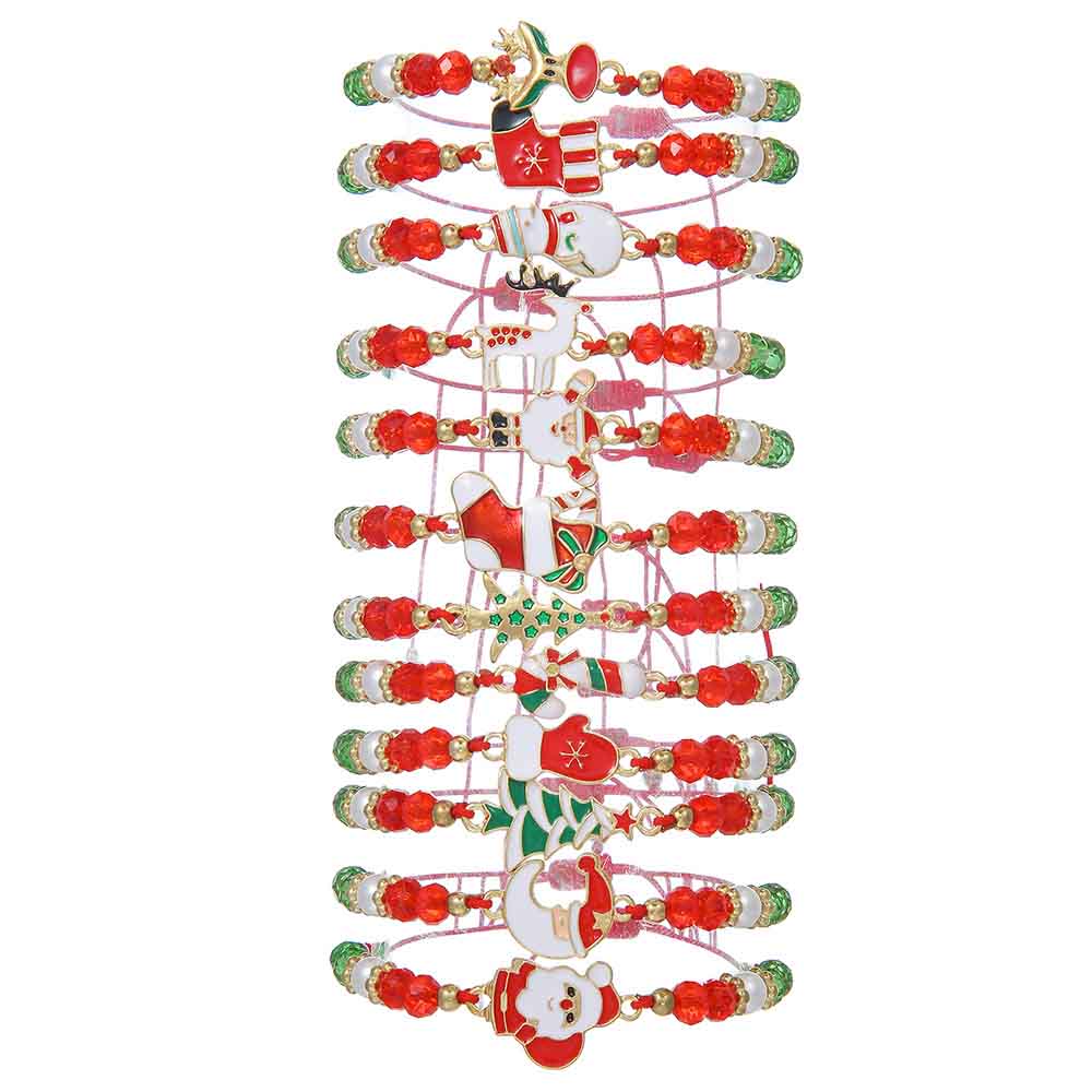 Fiasrel 12pcs Santa Claus Elk Bell Woven Adjustable Festival Christmas Gift Bracelet Kit