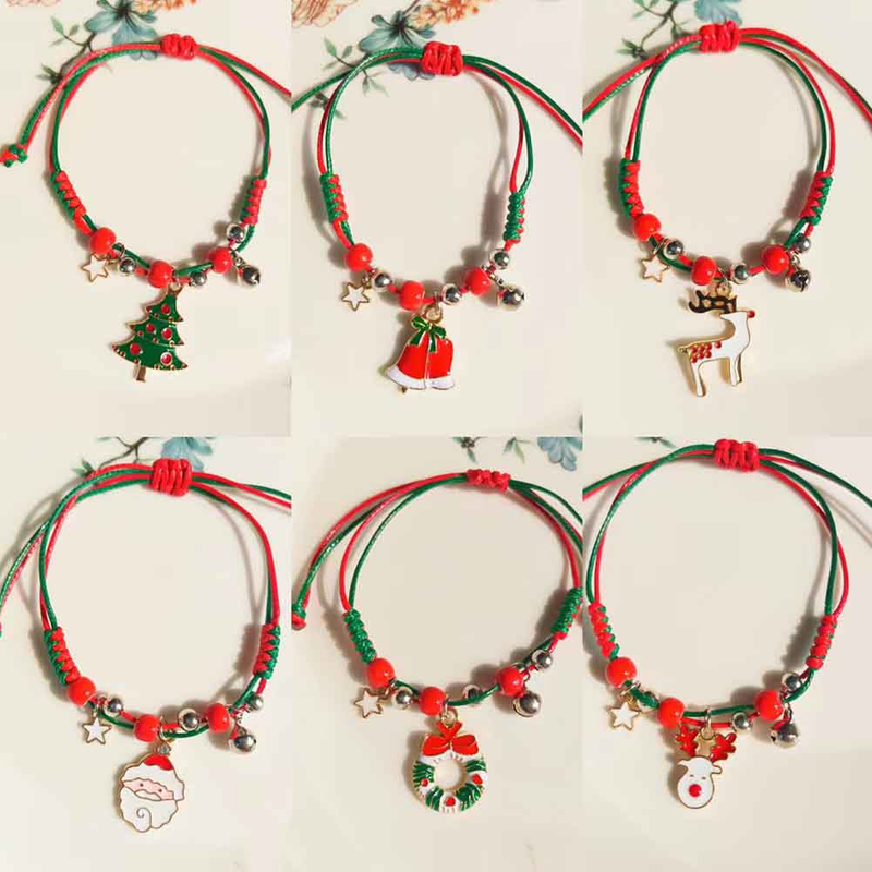 Fiasrel Christmas Bracelets Adjustable Ceramics Beads Santa Deer Charm Bracelets