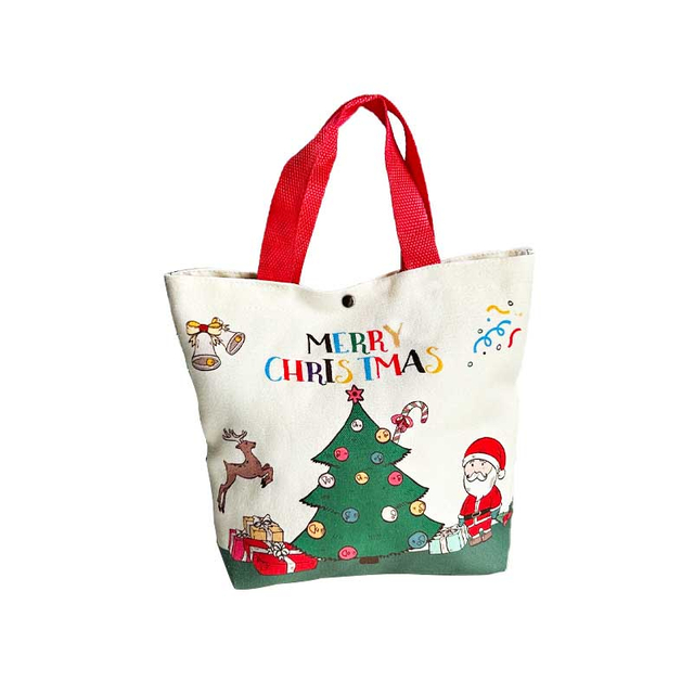 Fiasrel 26*22*8cm Christmas Santa Handheld Canvas Bag Christmas Canvas Tote Bag Grocery Shopping Canvas Tote Bags