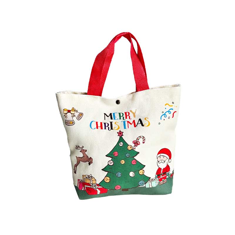 Fiasrel 26*22*8cm Christmas Santa Handheld Canvas Bag Christmas Canvas Tote Bag Grocery Shopping Canvas Tote Bags