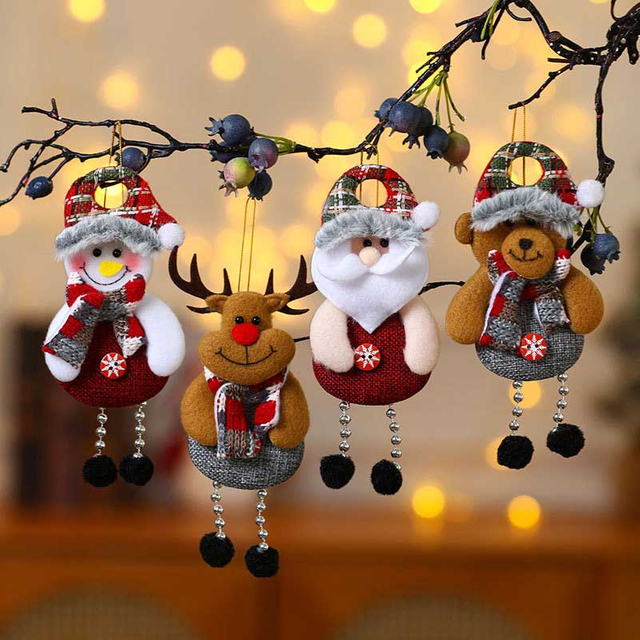 Fiasrel 1/4pcs Christmas Ornaments Santa Claus Snowman Hanging Tree Toy Doll Winter Holiday Home Decorations Kids Gifts