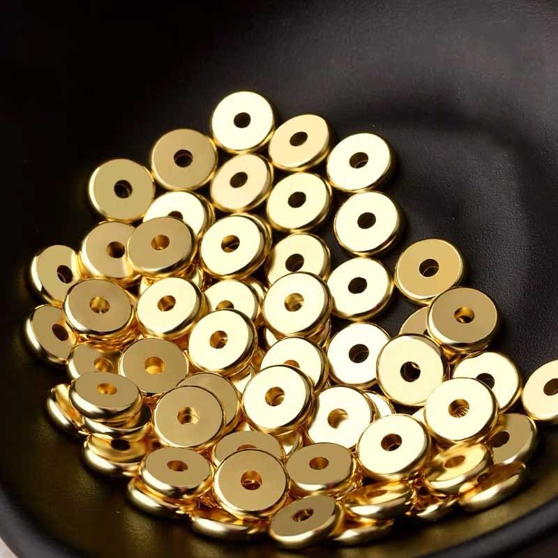 Fiasrel 100pcs Jewelry Accessory Gold Spacers Beads Bracelets Copper Spacer Loose Beads for Jewelry Making