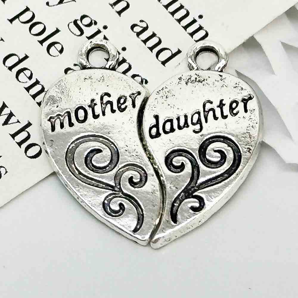 Fiasrel 10pcs DIY Jewelry Accessories Alloy Letter Charms Broken Heart Double Pendants Mother Daughter Engraved Beads