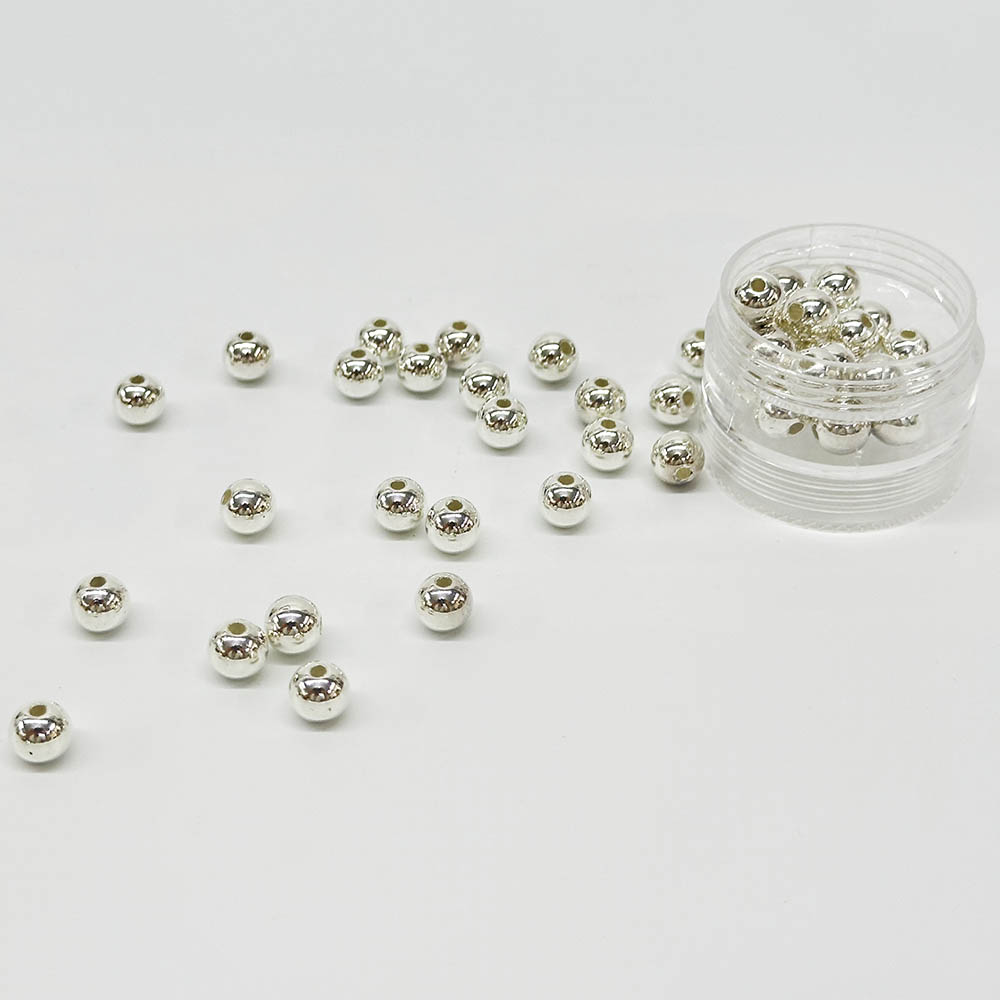 Fiasrel 6/8/10mm 100pcs/bag Silver Plated Big Hole Round Beads for Jewelry Making