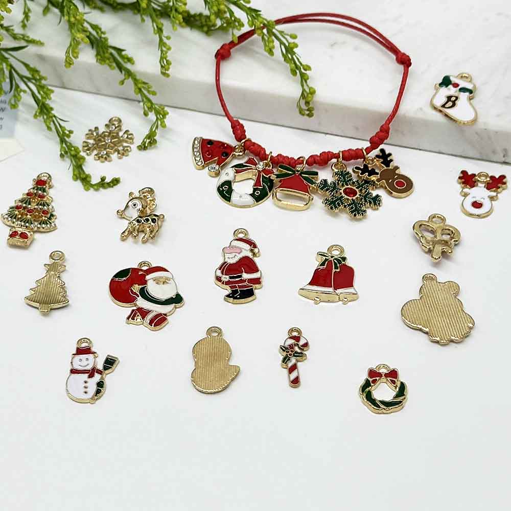 Fiasrel 15-20mm 15/30/48/100pcs Alloy DIY Christmas Charm Pendant Set-Christmas Hat Tree Bear Snowmen Deer Snowflakes Pendants for DIY Jewelry Making Necklaces Bracelets Earrings Crafts Supplies