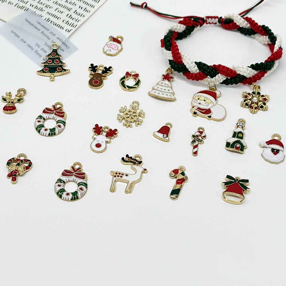 Fiasrel 15-20mm 15/30/48/100pcs Alloy DIY Christmas Charm Pendant Set-Christmas Hat Tree Bear Snowmen Deer Snowflakes Pendants for DIY Jewelry Making Necklaces Bracelets Earrings Crafts Supplies