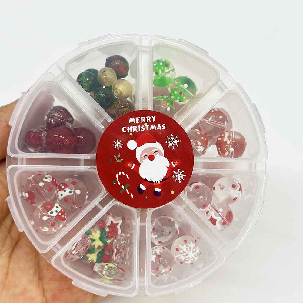Fiasrel Festive Christmas Glass Beads Set Hand-Painted Enamel Bead Snowman Snowflakes Christmas Santa Hat Christmas Stocking Christmas Beads for DIY Jewelry Making Craft Supplies