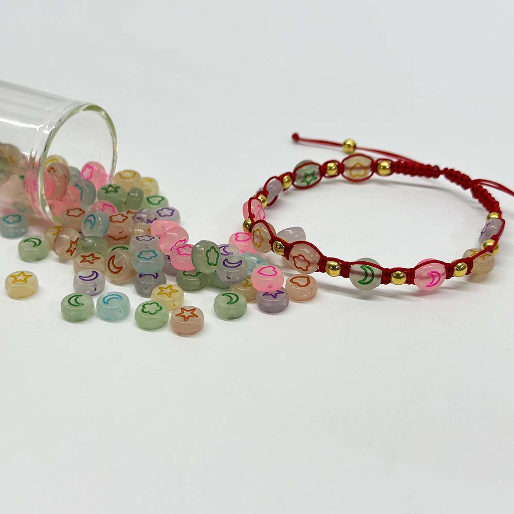 Fiasrel 100/500pcs Mixed Color Glow-in-the-Dark Luminous Stars Moons Hearts Petals Pattern Loose Spacer Acrylic Beads for Jewelry Making DIY Fashion Earrings Necklace Bracelet Handmade Craft Suppies