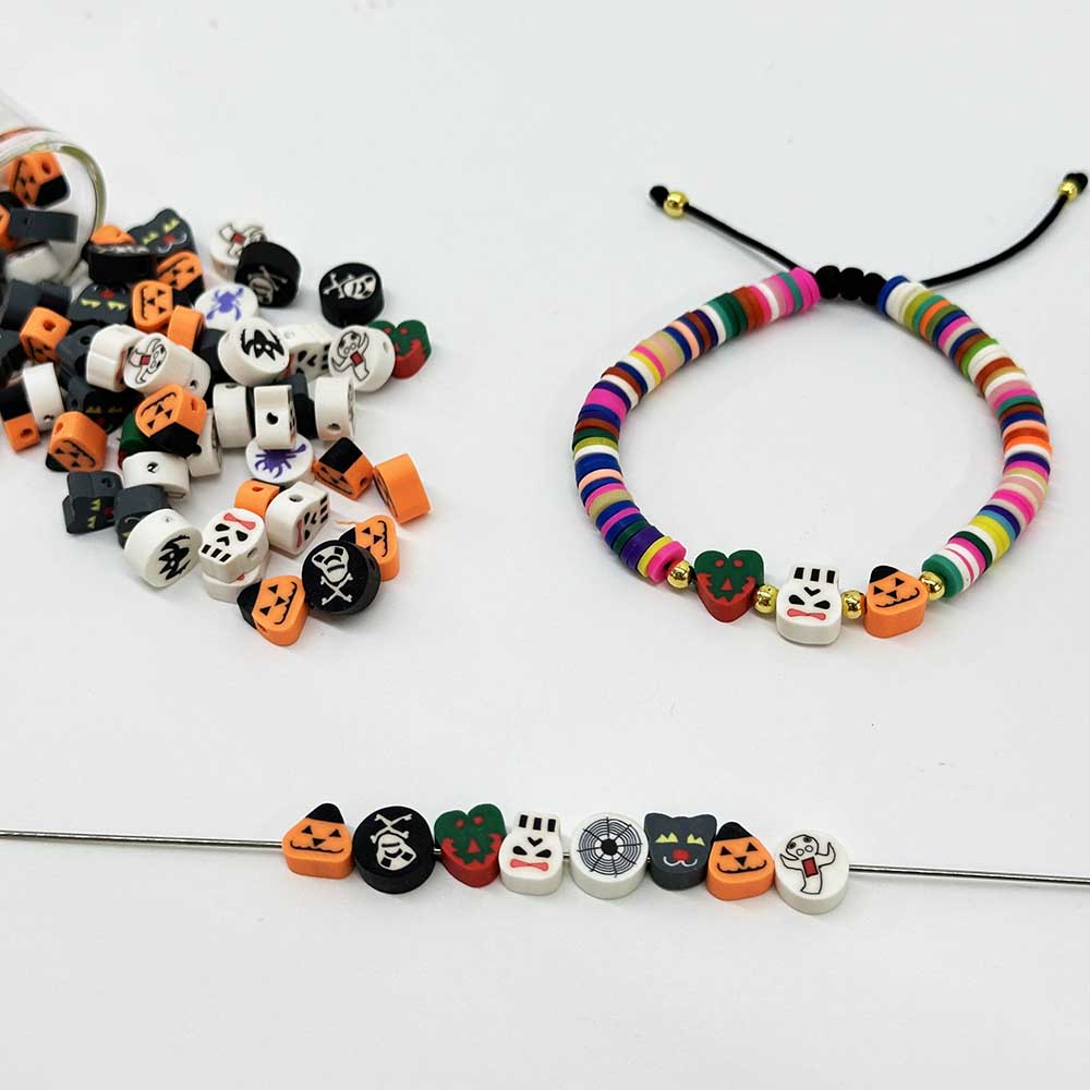 Fiasrel 50/100pcs Halloween Series Creative Funny Polymer Clay Beads For Jewelry Making DIY Fashion Bracelet Necklace Bag Phone Key Chain Handmade Craft Supplies