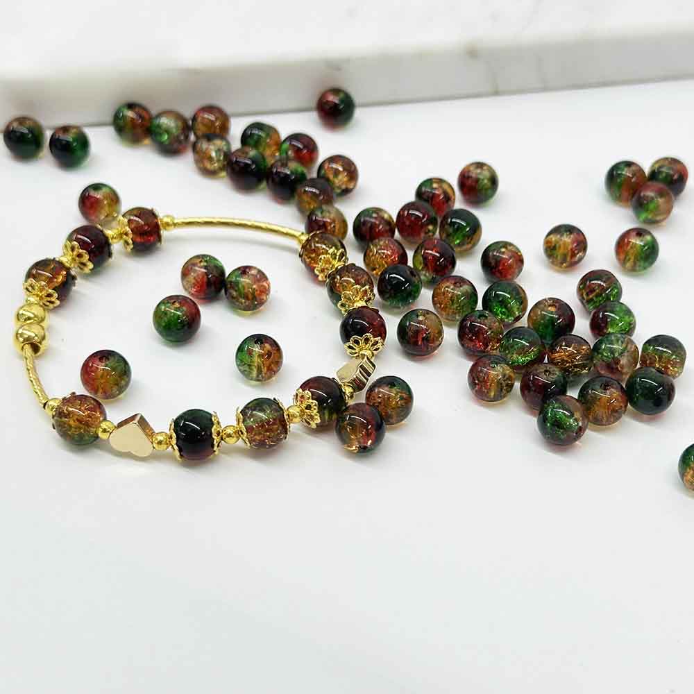 Fiasrel 8mm 10mm Mixed Red and Green Christmas Glass Crackle Bead Festive Gradient Handmade Bead Kit for Jewelry Making DIY Fashion Necklace Earring Keychain & Cellphone Charms Craft