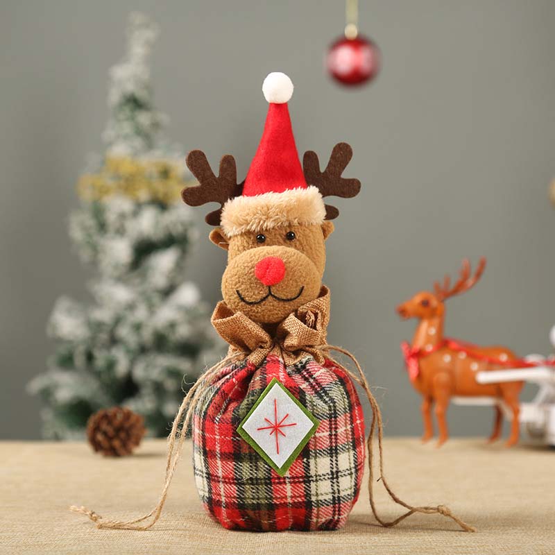 Fiasrel 1pcs/6pcs Christmas Kids Candy Bag Knitted Plush Snowman Elk Deer Santa Claus Toy Doll Christmas Stuffed Animal Plush Toy Gift
