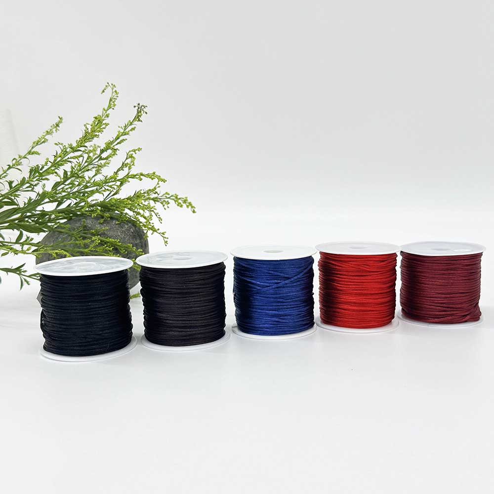 Fiasreel 5pcs1.5mm 25Yards/roll Colorful Satin Nylon Thread Chinese Knot Cord Black Rattail Satin Macrame Rope for Jewelry Making Bracelet Braided Line Accessories